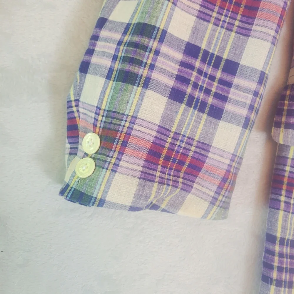 Vintage Brooks Brothers Multicolor Plaid Madras Cotton Sack Blazer 43L